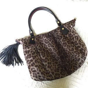 MZ Wallace Brown and Cream Shoulder Bag with Tassel Accent